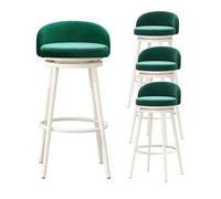 Swivel Barstools Set of 4, 65cm Seat Height Bar Stools with Low Back & White Metal Legs, Upholstered Velvet Counter Stools with Pull Ring for Kitchen Island, Dining Room, (Green Height 75cm)