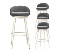 Swivel Barstools Set of 4, 65cm Seat Height Bar Stools with Low Back & White Metal Legs, Upholstered Velvet Counter Stools with Pull Ring for Kitchen Island, Dining Room, (Grey Height 75cm)
