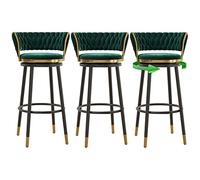 ° Swivel Barstools Soft Velvet with Metal Legs and Footrest, Tall Stools for Dining Room Kitchen Counter Bar, Loads 300lbs (Green-3ps,75cm)