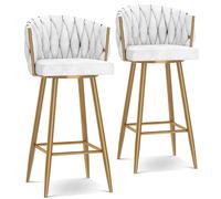 Swivel Barstools with Steel Legs and Footrest, Upholstered Kitchen Chairs, Set of 1/2/3/4, 25.6/29.5 Inch Seat Height