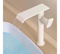 Swivel Bathroom Faucet Beige Warm Water Sink Tap Waterfall Spout Large Household Basin Mixer for Modern Bathrooms