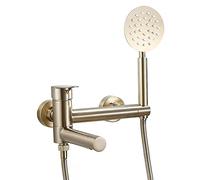 Swivel Bathtub Faucet Wall Mount Tub Filler Faucet Brass Bath Mixer Tap Single Handle 2 Holes Bathtub Tap with Handheld Shower Tub Shower Faucet, Brushed Gold
