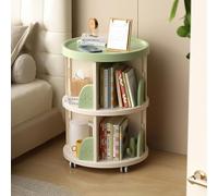 Swivel Bookcase Kids, 360°Rotating Bookshelf, Small Corner Bookshelf with Wheels, PVC Plastic Bookcase Storage Rack, Revolving Bookcase for Bedroom, Living Room,2 Tier
