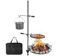 Swivel Campfire Grill, 34x34cm Portable Alloy Steel Fire Pit Grate with Adjustable Height, 360° Rotating BBQ Camping Grill for Cooking, Heavy Duty Outdoor Cookware for Camping Hiking Backyard Picnic