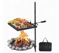 Swivel Campfire Grill 40.6cm Square Fire Pit BBQ Grate for Camping | 360 Rotating Over Flame Cooking Stand With Bakelite Handle Ground Stake Spike For Backyard Patio Seaside Picnics