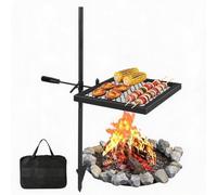 Swivel Campfire Grill 42.5x32cm Fire Pit BBQ Grate for Camping | 360 Rotating Over Flame Cooking Stand With Bakelite Handle Ground Stake Spike For Road Trips Countryside Picnics