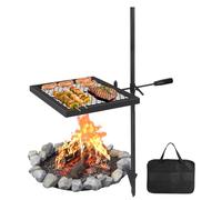 Swivel Campfire Grill, 42x42cm Portable Alloy Steel Fire Pit Grate with Adjustable Height, 360° Rotating BBQ Camping Grill for Cooking, Heavy Duty Outdoor Cookware for Camping Hiking Backyard Picnic