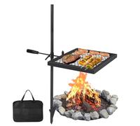Swivel Campfire Grill, 59x38cm Portable Alloy Steel Fire Pit Grate with Adjustable Height, 360° Rotating BBQ Camping Grill for Cooking, Heavy Duty Outdoor Cookware for Camping Hiking Backyard Picnic