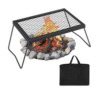 Swivel Campfire Grill for Fire Pit, Height Adjustable Heavy Duty BBQ Grate, Half Griddle Half Grill Plate Open Fire Cooking Stand with Carry Bag for Garden Camping