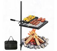 Swivel Campfire Grill Heavy Duty Fire Pit BBQ Grate for Camping | 360 Rotating Over Flame Cooking Stand With Bakelite Handle Ground Stake Spike For Family Cookout Dinners