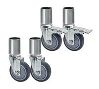 Swivel Caster Round Tube Stem Casters Wheels 4pcs Silent Castor 3" 4" 5" Heavy Duty Furniture Castors Dual Locking For Kitchen Trolley, Table, Shelf, Workbench(Gray,5in-25mm)