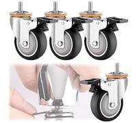 Swivel Caster Wheels 2.5" 3" 4" 5" 4 Pack with Dual Locking Brakes TPR Rubber M10/M12 Threaded Stem Quiet Shock Absorption Replacement Casters for Furniture