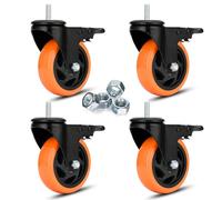 Swivel Caster Wheels 4 Inch Heavy Duty Threaded Stem Casters 3/8"-16x1" Safety Dual Locking Industrial Castors Set of 4 Load Bearing 1200 Lbs Caster with Brakes Wheels for Cart, Furniture