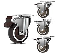 Swivel Caster Wheels Set - 4 Pack 1.5/2-Inch Brown TPE Rubber Furniture Casters with Brake Heavy Duty 220Lbs/100Kg Load Capacity Perfect for Smooth Mobility and Stability