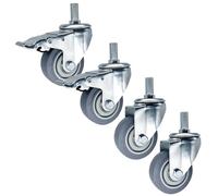 Swivel Caster Wheels Set of 4, 3-Inch, 4-Inch, 5-Inch Threaded Stem Casters with Brakes for Furniture and Trolleys, Silent Movement, M14/M16/M20 Compatibility