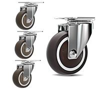 Swivel Caster Wheels with Brake - 1.5/2-Inch Soft TPE Rubber Furniture Casters 4 Pack 220Lbs Load Capacity Brown Wheels for Easy Mobility and Stability