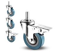 Swivel Caster Wheels with Thread PVC Furniture Casters& Smooth Rolling with Brake No Marks Left Industrial Wheels for Hardwood Floors & Carpets