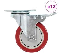 Swivel casters 100mm red PP wheels zinc-coated plate 92x65mm 12pcs (6brake) set