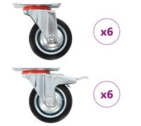 Swivel casters 12pcs 75mm Rubber wheels Black zinc frame 4 with brakes 50kg set