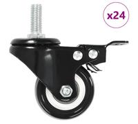 Swivel Casters 24pcs 50mm Black PP+Iron Wheels with Brakes Heavy Duty Floor-Safe