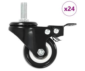 Swivel Casters 24pcs 50mm Black PP+Iron Wheels with Brakes Heavy Duty Floor-Safe