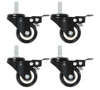 Swivel Casters 50mm Black PP Wheels with Iron Frame & Brakes Set of 4 heavy-duty