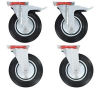 Swivel Casters 8pc Black 200mm Rubber Wheels Zinc Iron Plate 135x105mm 180kg set