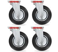 Swivel Casters 8x 200mm Black Rubber Wheels Zinc Plate 135x105mm HeavyDuty 180kg