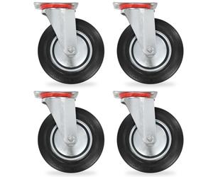 Swivel Casters 8x 200mm Black Rubber Wheels Zinc Plate 135x105mm HeavyDuty 180kg