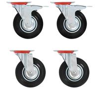 Swivel Casters Black 125mm Rubber with Zinc-coated Iron Plate 100x80mm 4pcs set