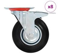 Swivel Casters Black 125mm Rubber Zinc-Coated Iron 8pcs 4 Braked Plate100x80 set