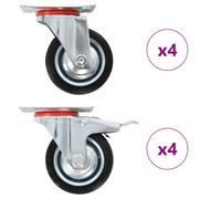 Swivel Casters Black 75mm Rubber Wheels Zinc Frame 8pcs 4 Locking Heavy-Duty Set