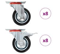 Swivel Casters Black 75mm Rubber Zinc-Coated Iron Plate 81x67mm 8pcs w/4brakes