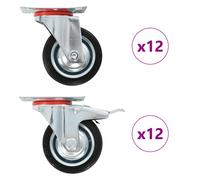Swivel Casters Set of 8 75mm Black Rubber Wheels Zinc-Coated Iron Plate 4 Brakes