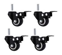 Swivel Casters with Threaded Stem, Black PU Wheels, 4-Pack for Industrial Use, Brake Included, M12 Size, Heavy-Duty Casters for Easy Mobility