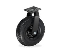 Relaxdays Heavy-Duty Swivel Castor with Pneumatic Tyre 3.00-4, Plate Mount, Black, Up to 120 kg, 14x26x39 cm