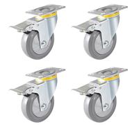 Swivel Castor Rubber Furniture Caster Wheels Top Plate Fixed Casters With Brake Silent Pulley 4 Pcs Furniture Hardware(4inch)