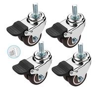 Swivel Castor Wheels 38Mm/1.5" Small Furniture S With Brakes, S With M12 Threaded Shaft, Trolley Casters, Plate Casters, Replacement Casters, Set Of 4 (2 S +).