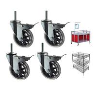 Swivel Castor Wheels 4X Heavy Duty S, 75Mm Rubber Shaft S With Brake, Bolt M8X30Mm, M10X30Mm, M12X30Mm, Trolley Furniture, 200Kg Load Capacity, Silent For Furniture (Size: