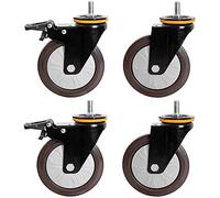 Swivel Castor Wheels Heavy Duty Caster Wheels 4 x Heavy Duty Bearing Rubber Swivel Castor Wheel Metric Size M12×25mm Thread Stem Trolley Furniture Caster(Universal+brake,5inch)