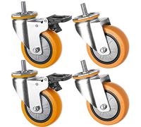Swivel Castor Wheels Trolley 125mm 5'' Heavy Duty Wheels Thread M12 Swivel with Brake for Furniture and Silent PU 540kg Industrial for T (Orange2 M12 5inch