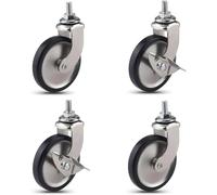 Swivel Castor Wheels with Brake, 3-Inch Stem Casters for Hotel & Restaurant Trolleys, 160lbs Capacity, 8x15 Threaded Lightweight Furniture Casters, Silver Type 1