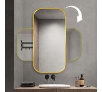 Swivel Corner Wall Mirror, Rectangular Bathroom Mirror, 40X70cm,40X80cm,50X80cm,60X90cm Decorative Mirror With Aluminum Frame, Makeup Mirror, HD, Explosion Proof ( Color : Gold , Size : 40X70CM(15.7X2