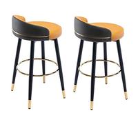 Swivel Counter Island Bar Chairs Barstools Set of 2, Counter Height Kitchen Bar Stools, Leather Black Chrome Gold Legs, without Armrests 360°Round Pedals Seat High 72 C