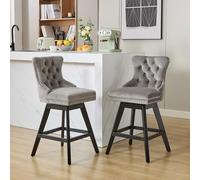 Swivel Dining Chairs Set of 2 Velvet Upholstered with Button Tufting Stylish Chrome Nailhead Trim Wooden Legs Perfect for Dining Room and Kitchen