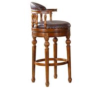 Swivel Height Barstool with Backrest Wooden Premium Leather American Retro Upholstered,Living Room,21.6″,24″,26.7″,30″