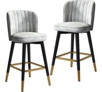Swivel High Chair Bar Stools, 2 Pcs, Velvet Backrest, Home Kitchen Counter Reception with Legs and Chrome Footrest
