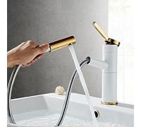 Swivel Kitchen & Bathroom Sink Mixer Tap with PullOut Sprayer Single Lever Design Black Chrome Large Size Stylish White Gold Finish Versatile Faucet for Home Use