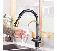 Swivel Kitchen Faucet Double Outlet Filtered Water Tap for Bars and Sink Rustic Style Black Dual Handle Mixer Modern Design Pure Water Kitchen Faucet