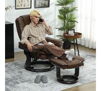 HOMCOM Swivel Manual Recliner and Footrest Set PU Leather Chair Brown